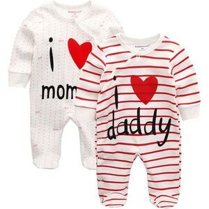 Kiddiezoom Unisex-Baby Newborn I Love Mommy I Love Daddy Bodysuit 2 Pack